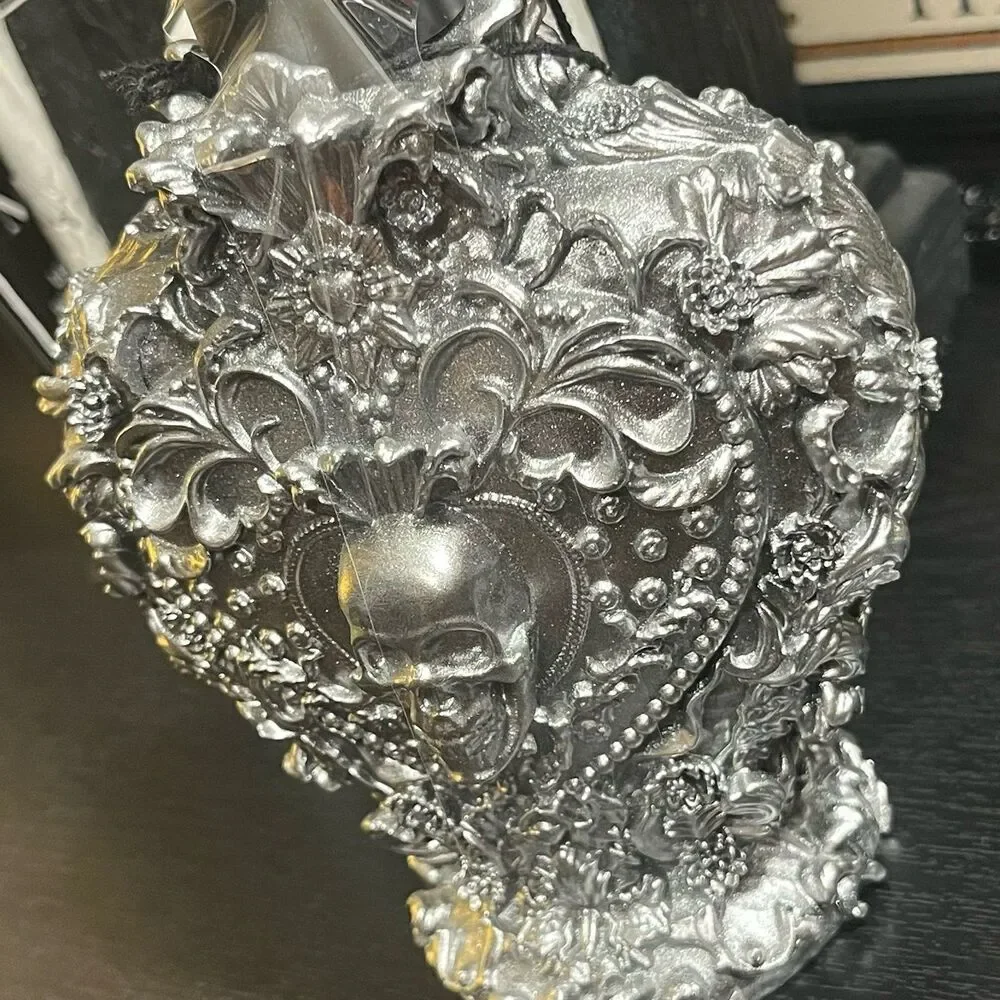 Halloween Bath Collection Silver Shimmer Skull Potion Soap Dispenser Bottle